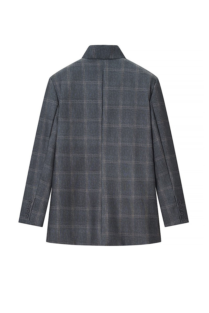 Verity Grey High Neck Plaid Blazer