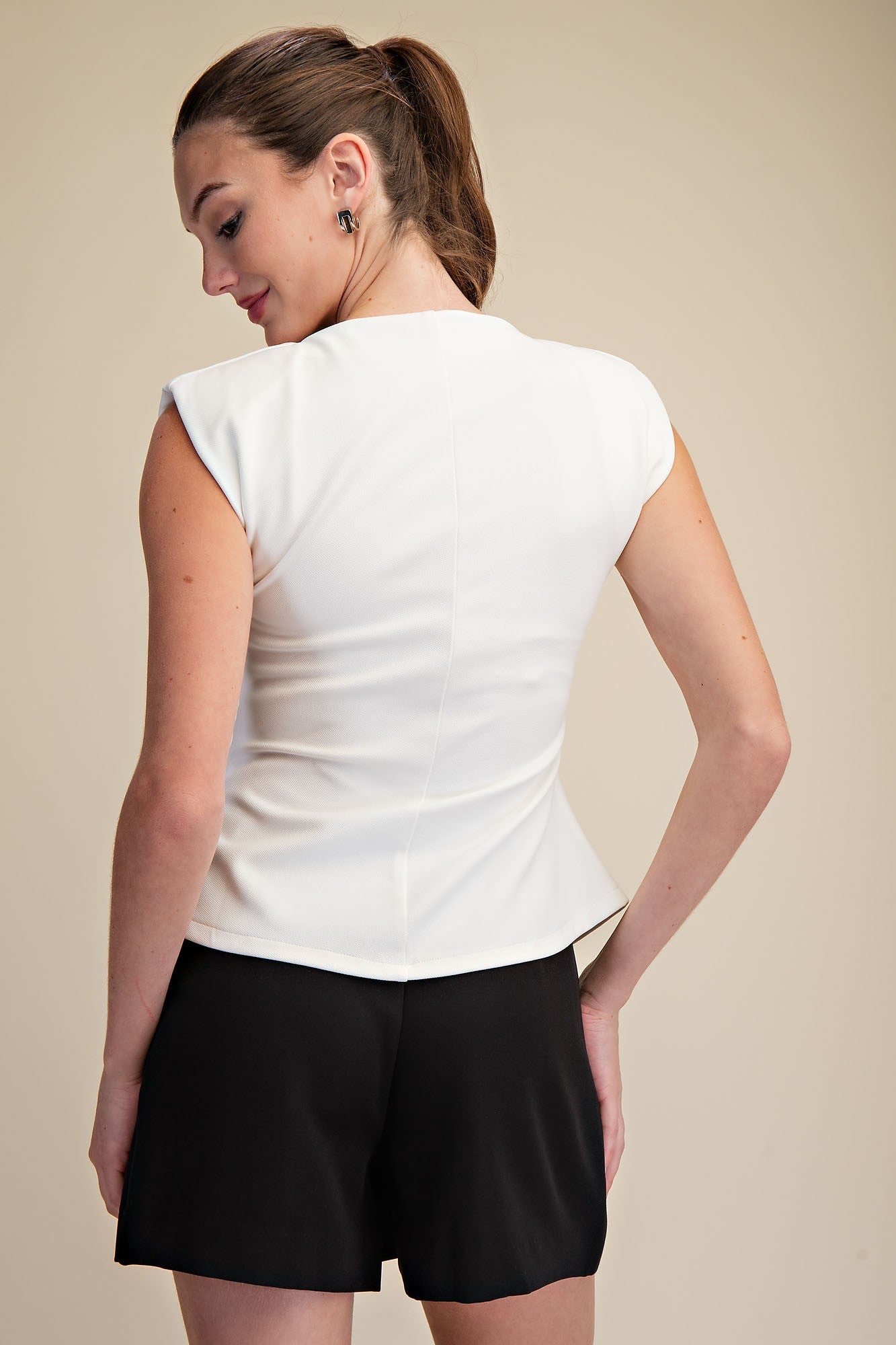 Millie White Sleeveless Padded Peplum Top