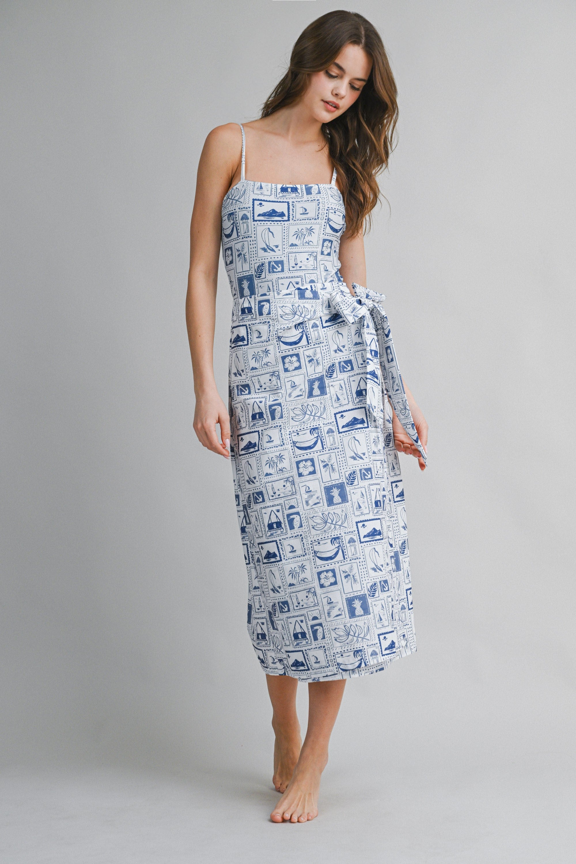 Marisol Blue Nautical Print Midi Wrap Skirt