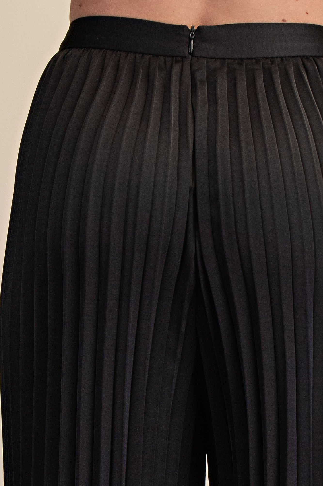 Molly Black Satin Pleated Flowy Pants