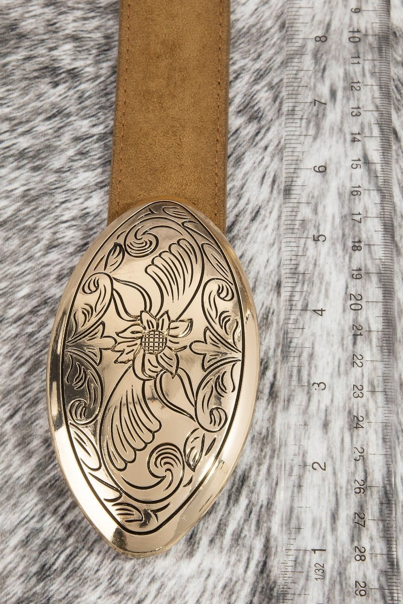 Cognac Vegan Leather Western Oval Belt