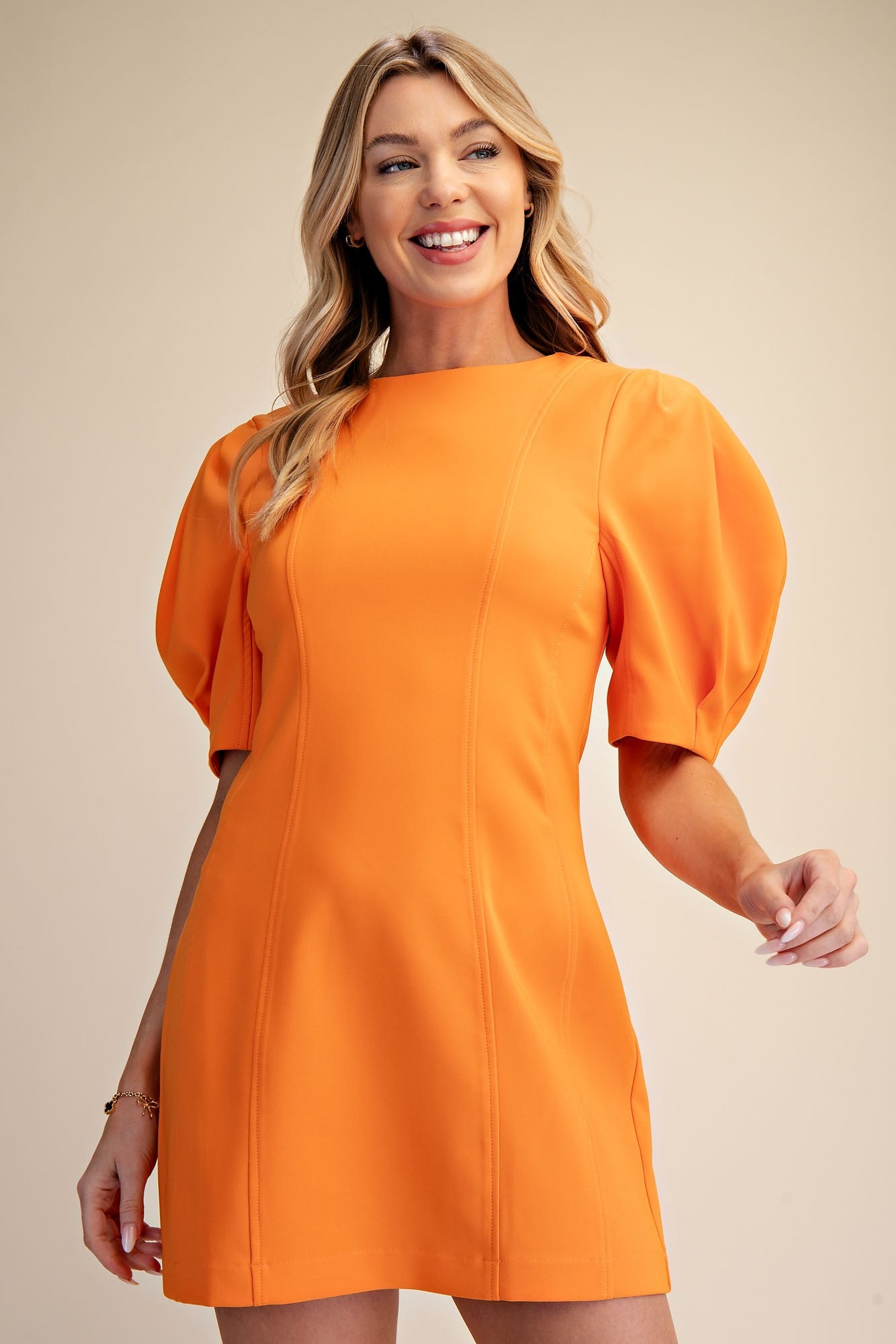 Mia Orange Balloon Sleeve Mini Dress