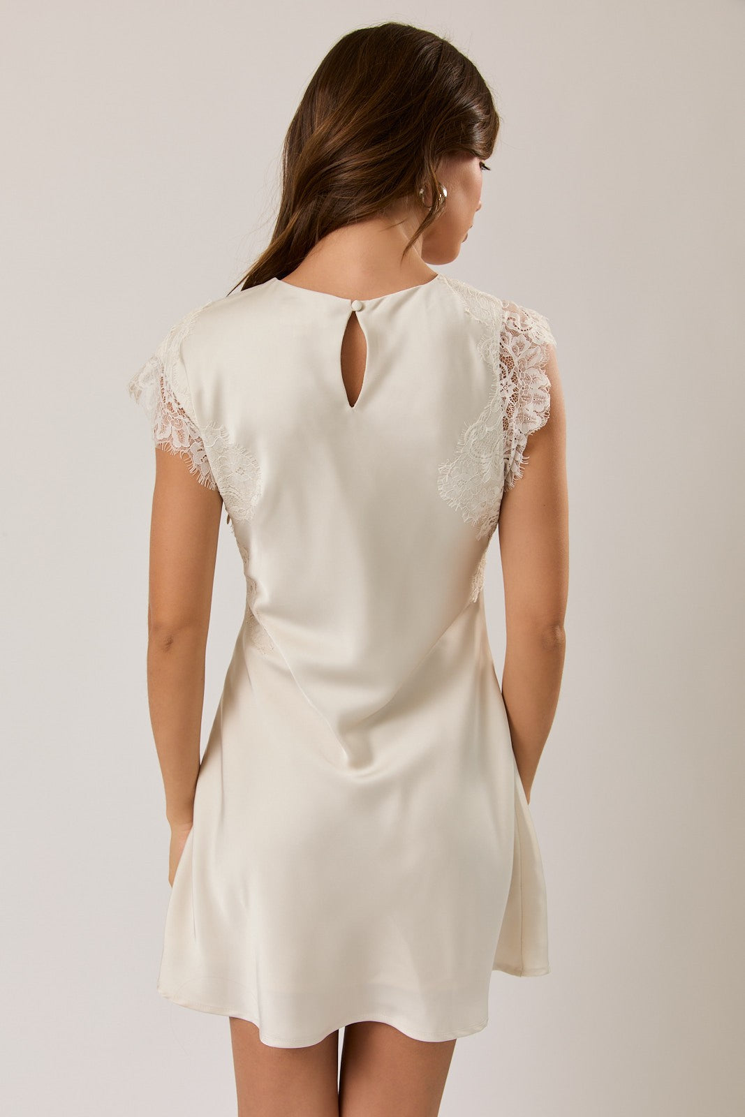 Sadie Off White Satin And Lace A Line Mini Dress