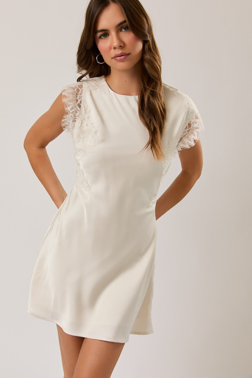 Sadie Off White Satin And Lace A Line Mini Dress