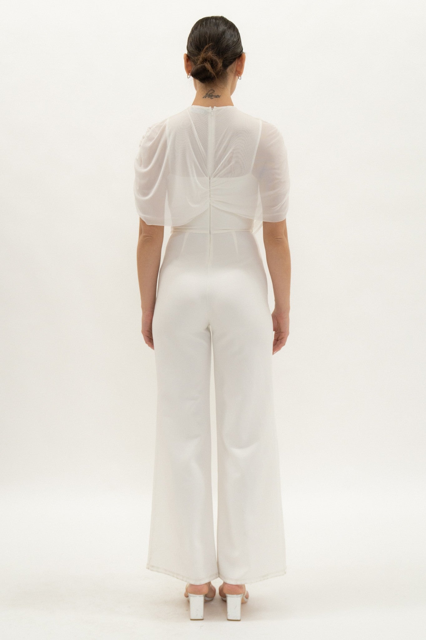 Celina white asymmetric cape jumpsuit