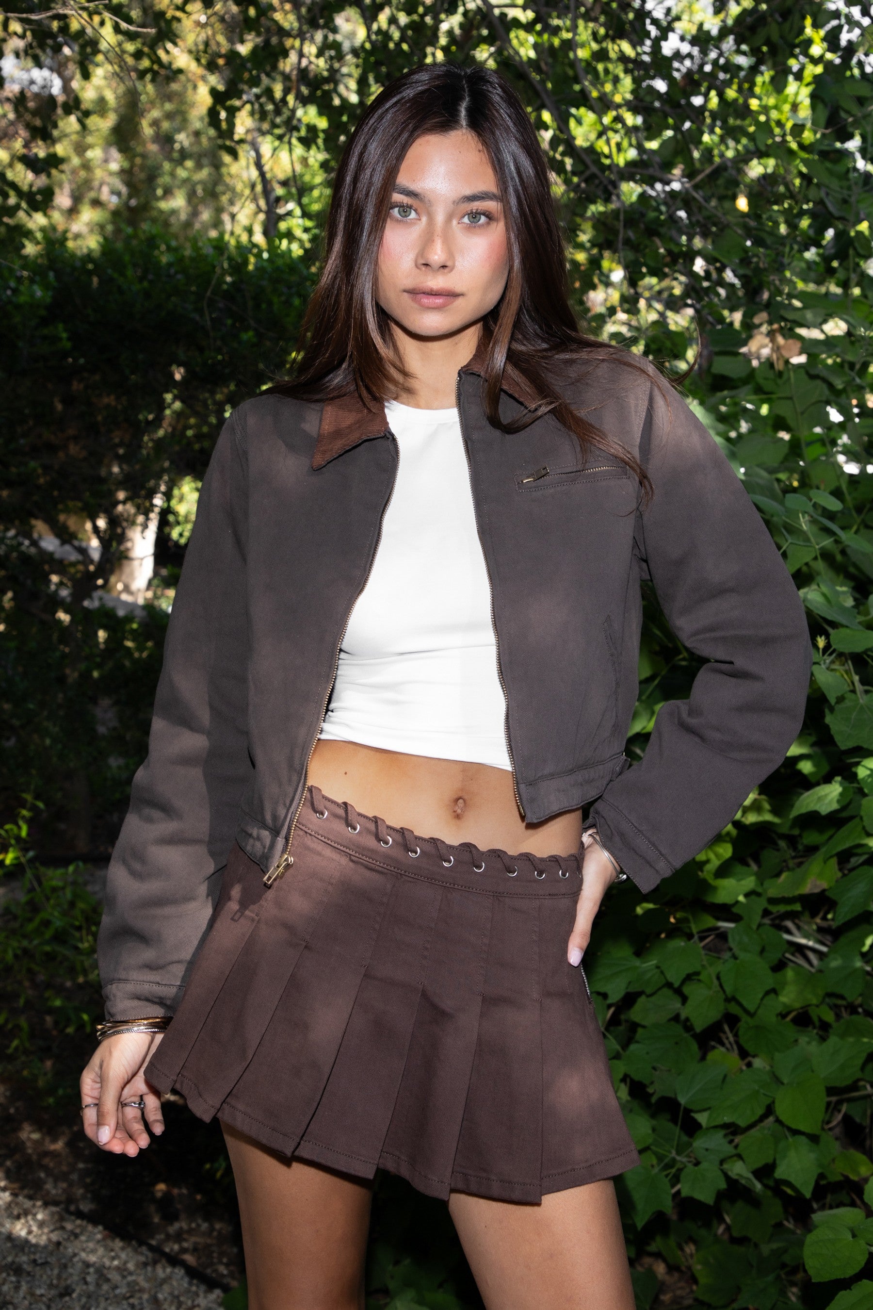 Rocky Brown Washed Twill Corduroy Cropped Jacket