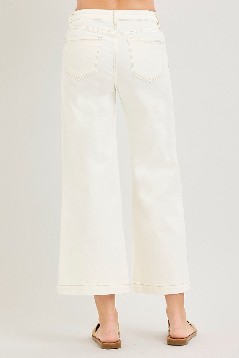 Kimmie cream mid rise cropped floral detail jeans
