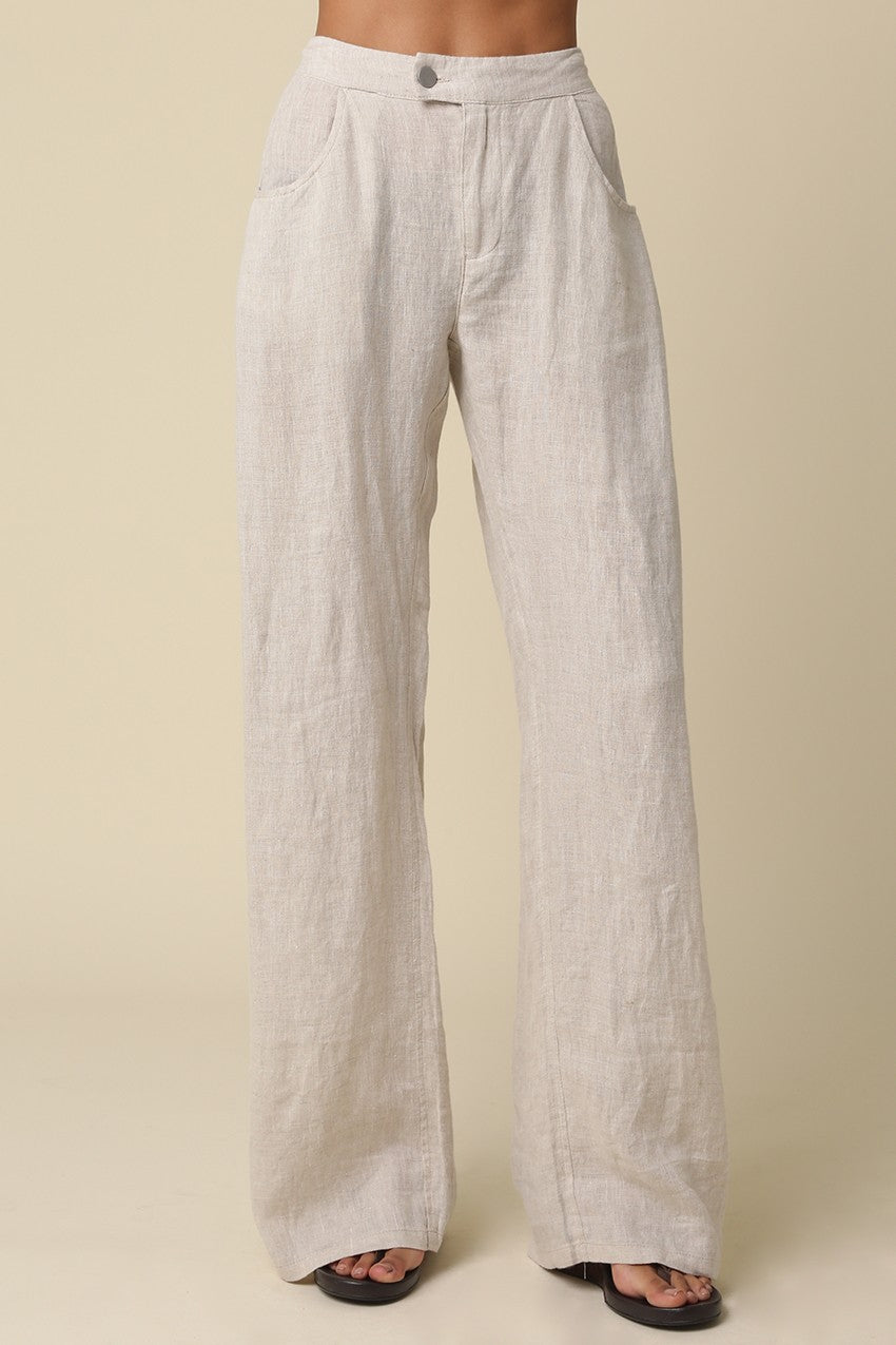 Lia Almond Relaxed Wide Leg Linen Pants