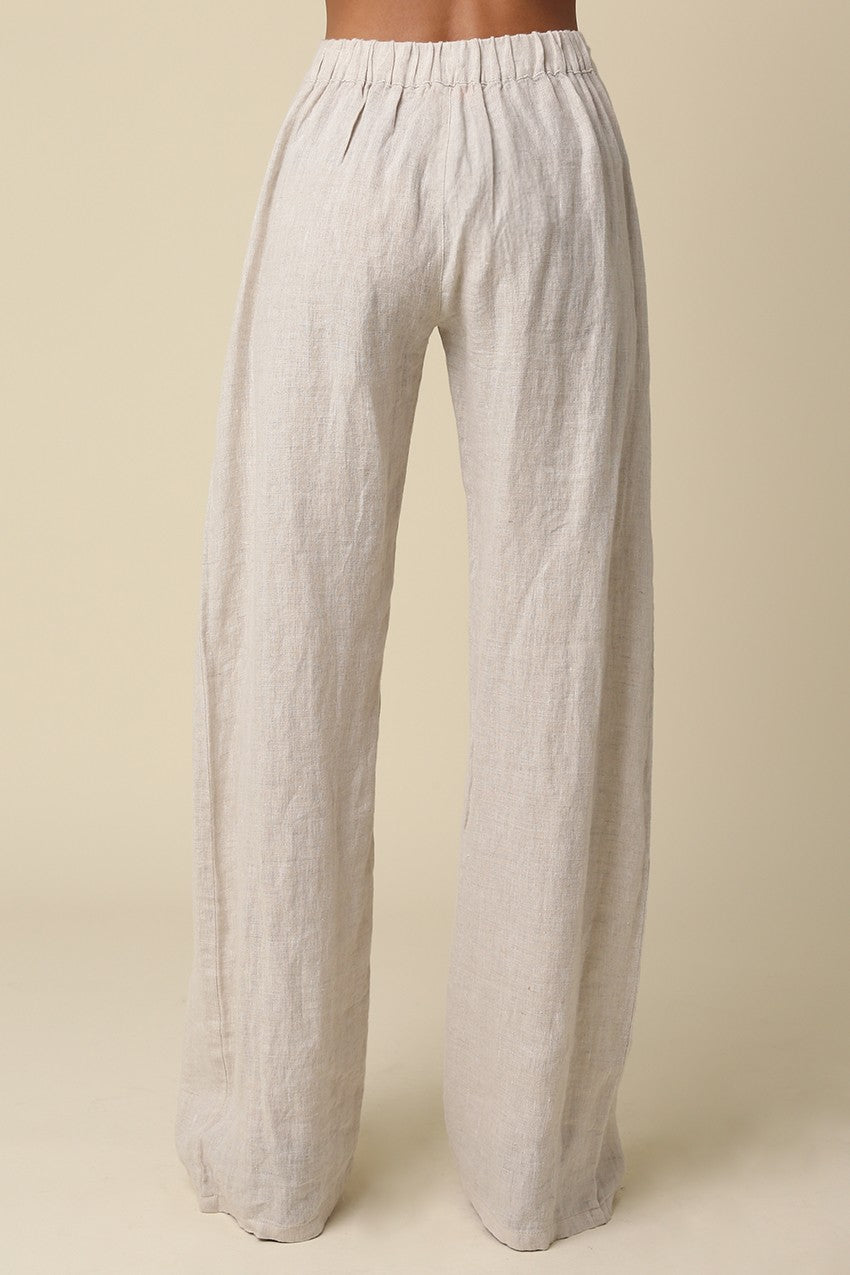 Lia Almond Relaxed Wide Leg Linen Pants
