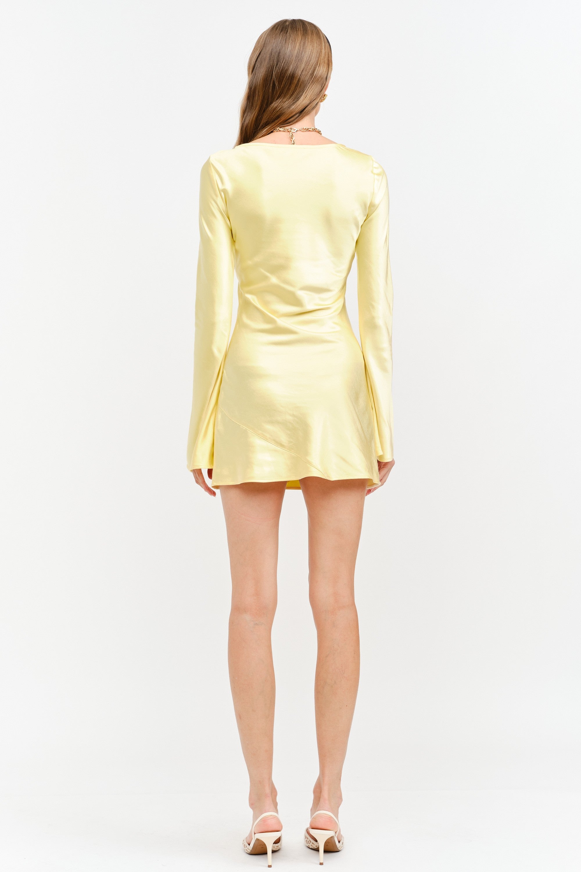 Sariah Butter Yellow Long Sleeve Satin Mini Dress