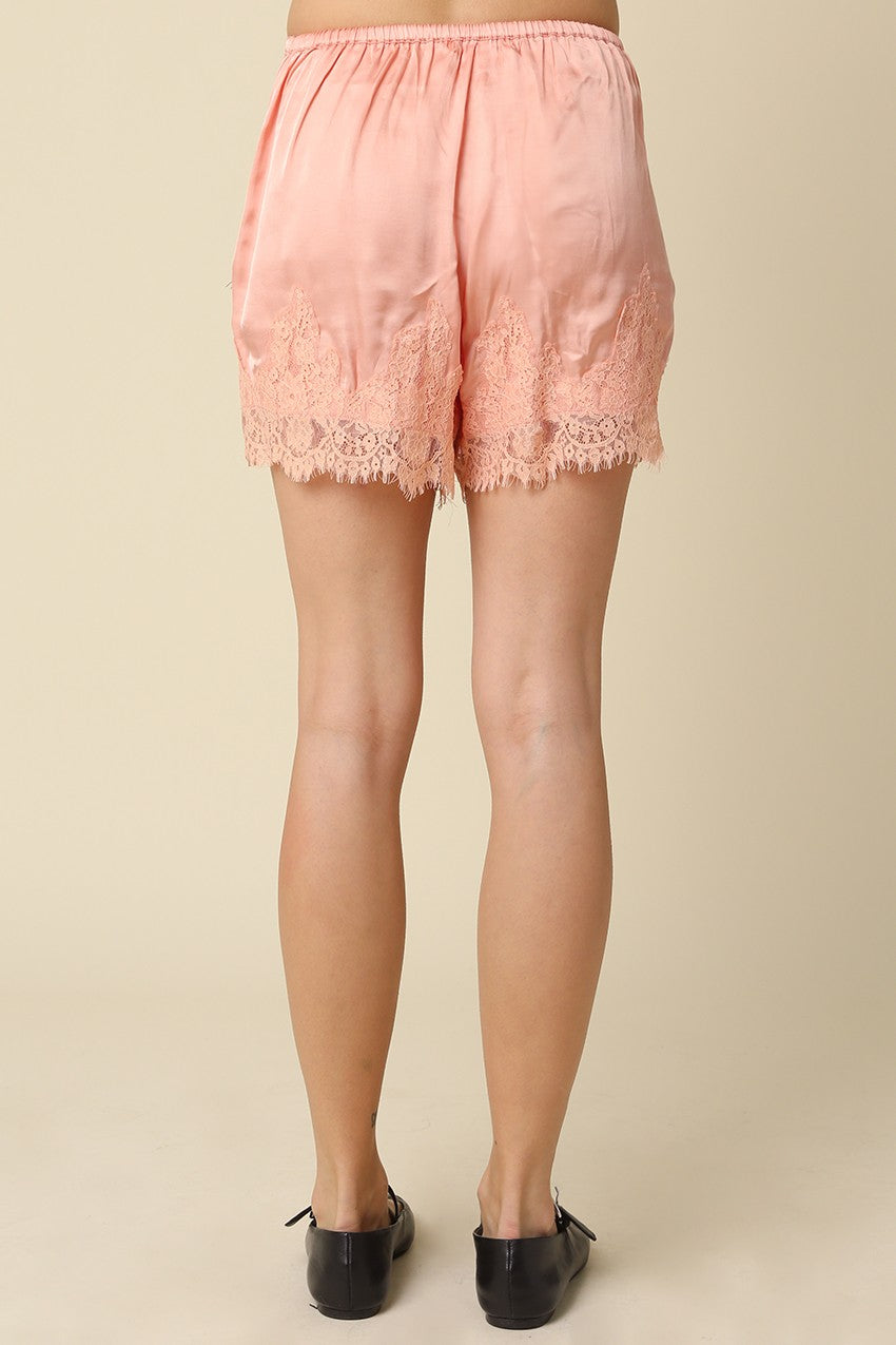 Kyleigh Salmon Pink Lace Trim Shorts