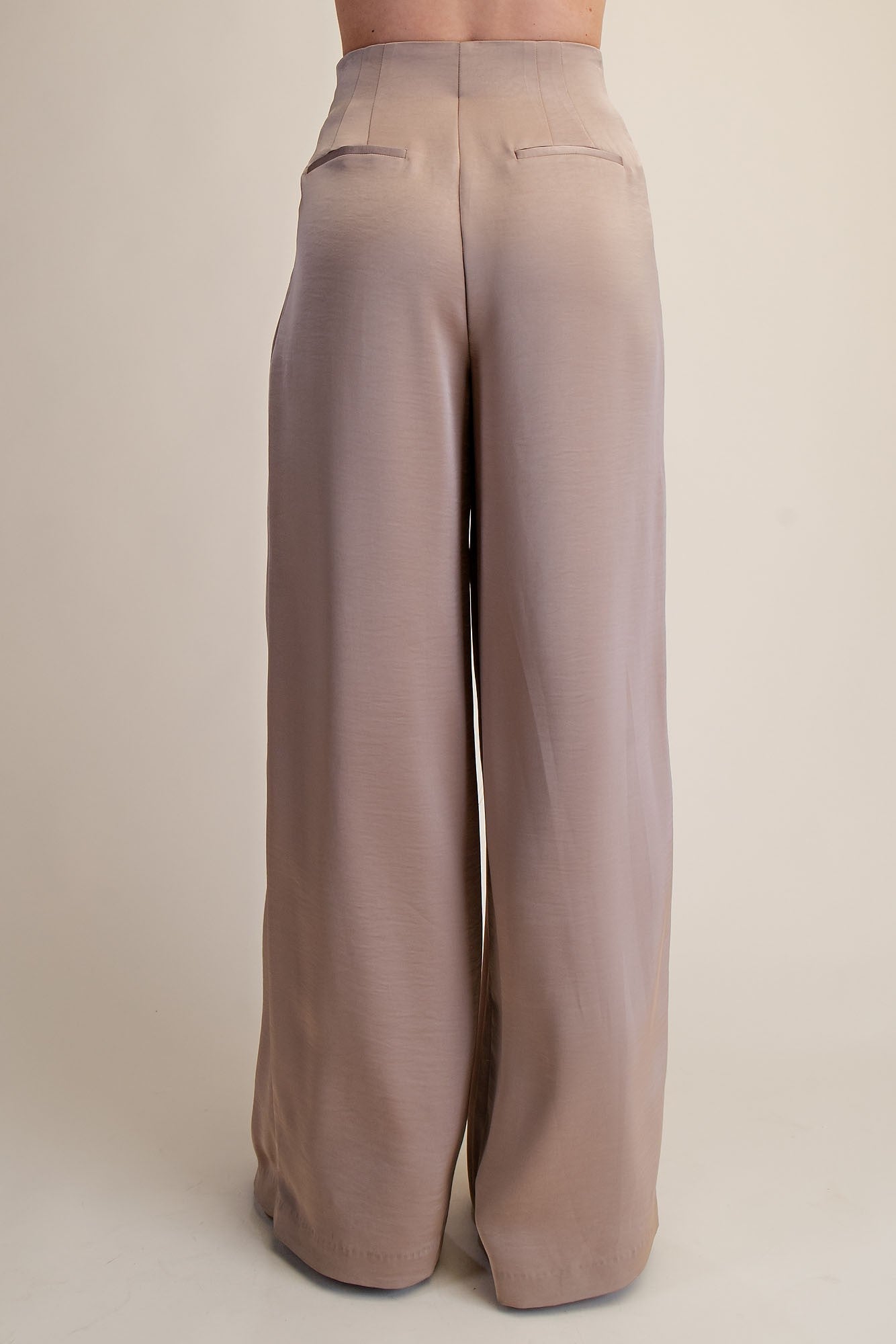 Devon Mocha Pleated High Rise Wide Leg Pants