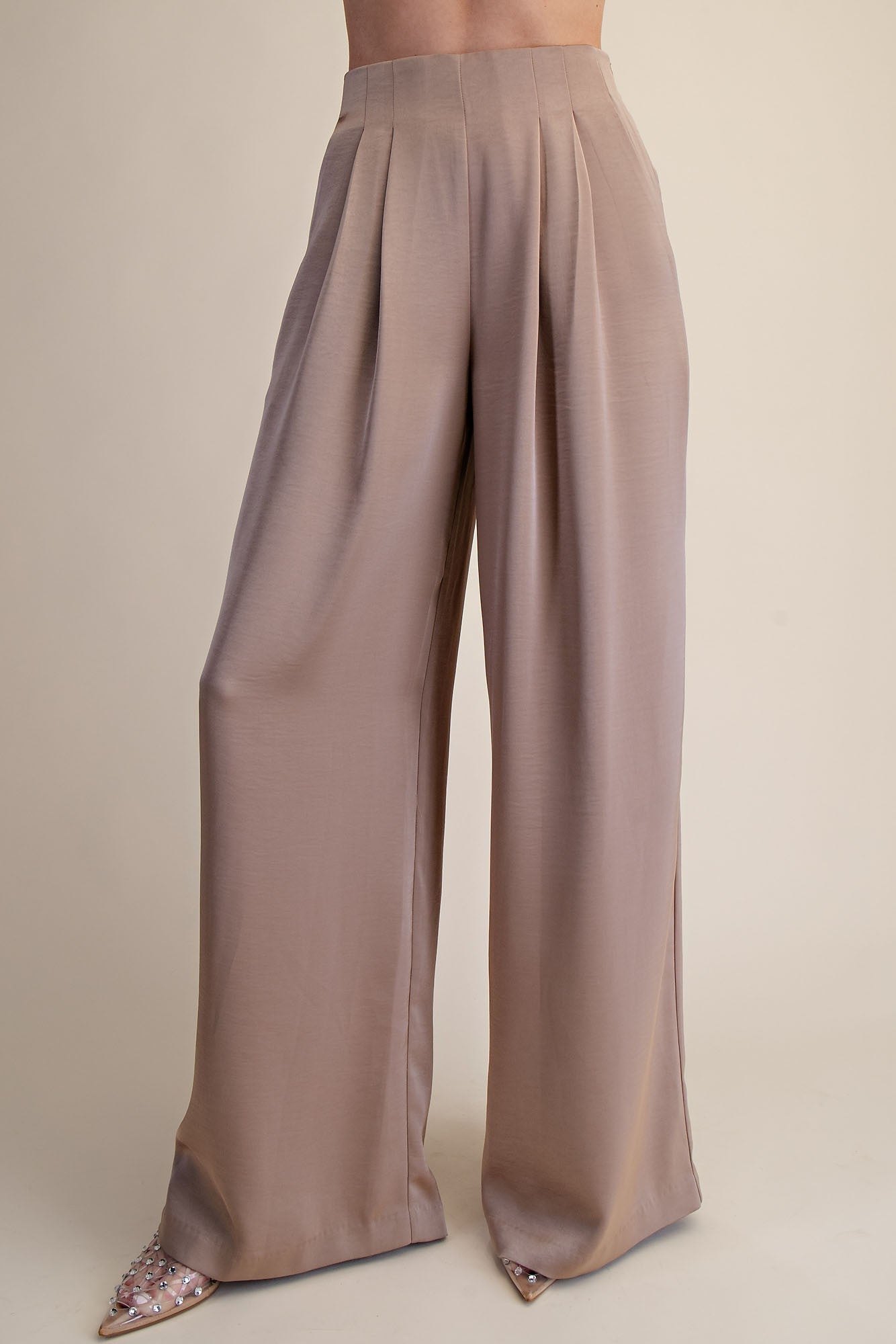 Devon Mocha Pleated High Rise Wide Leg Pants