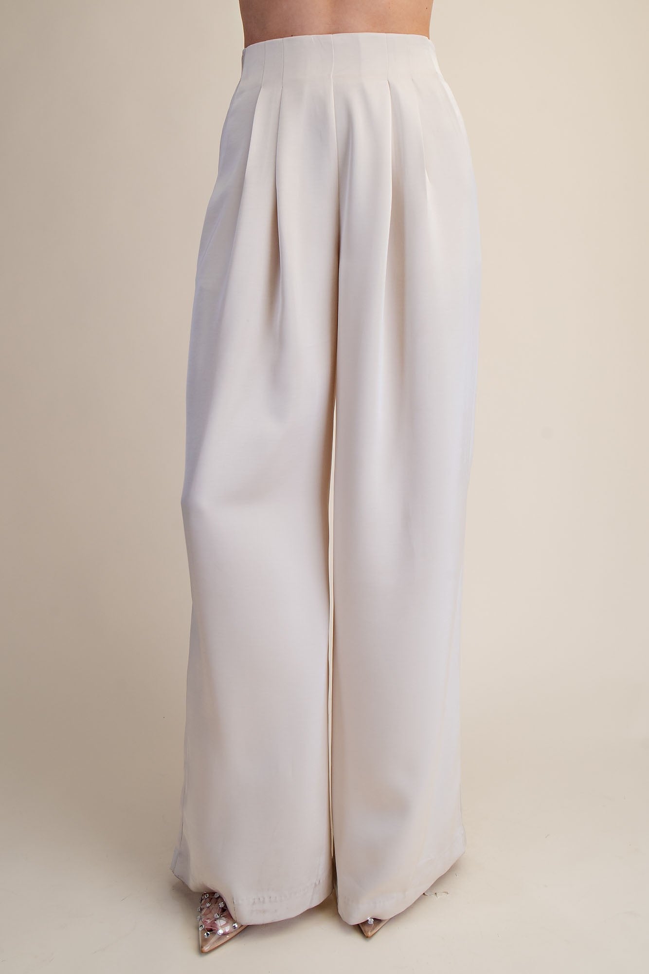 Devon Cream Pleated High Rise Wide Leg Pants