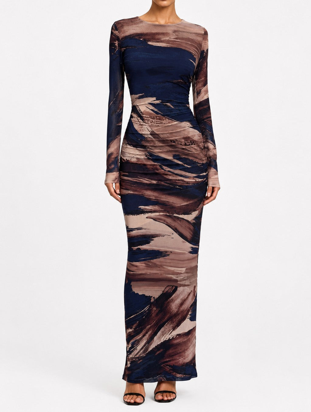 Ania Chocolate & Navy Mesh Maxi Dress