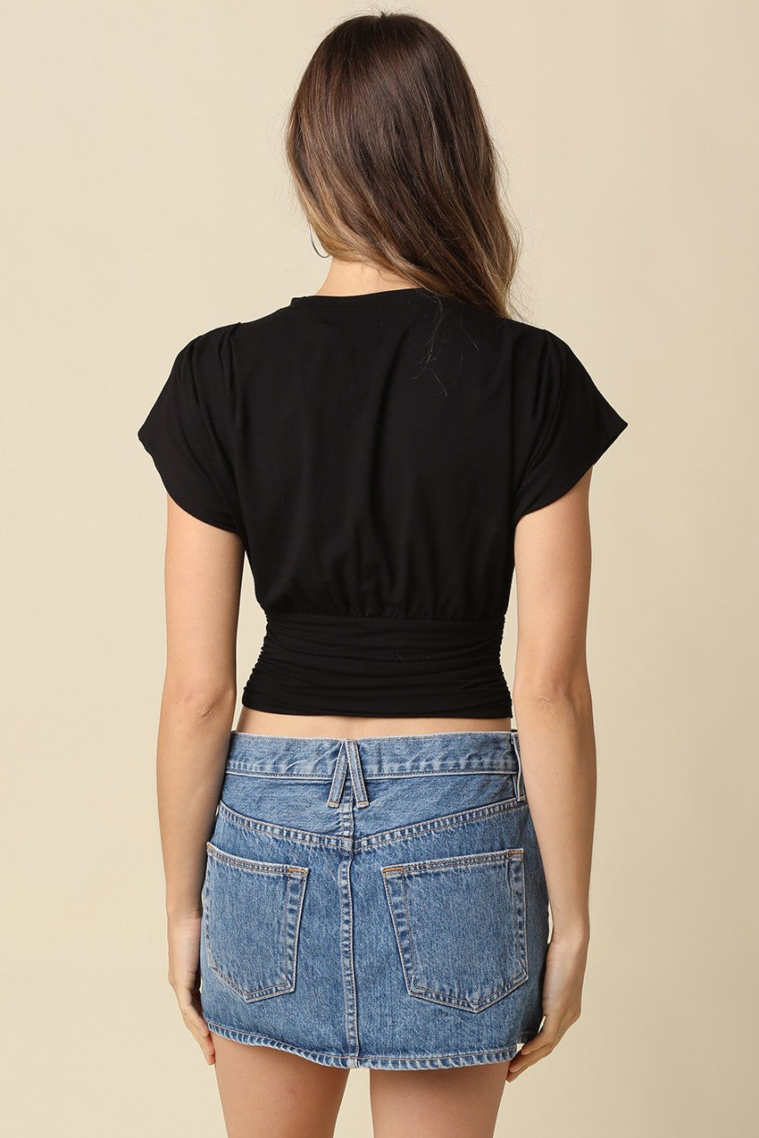 Clarita Black Cinched Ribbed Top