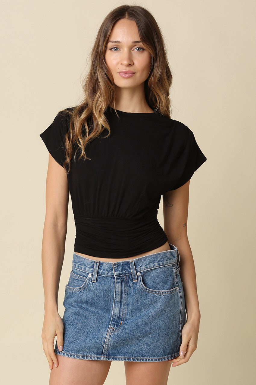Clarita Black Cinched Ribbed Top