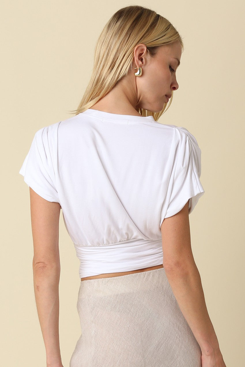 Clarita Ivory Cinched Ribbed Top