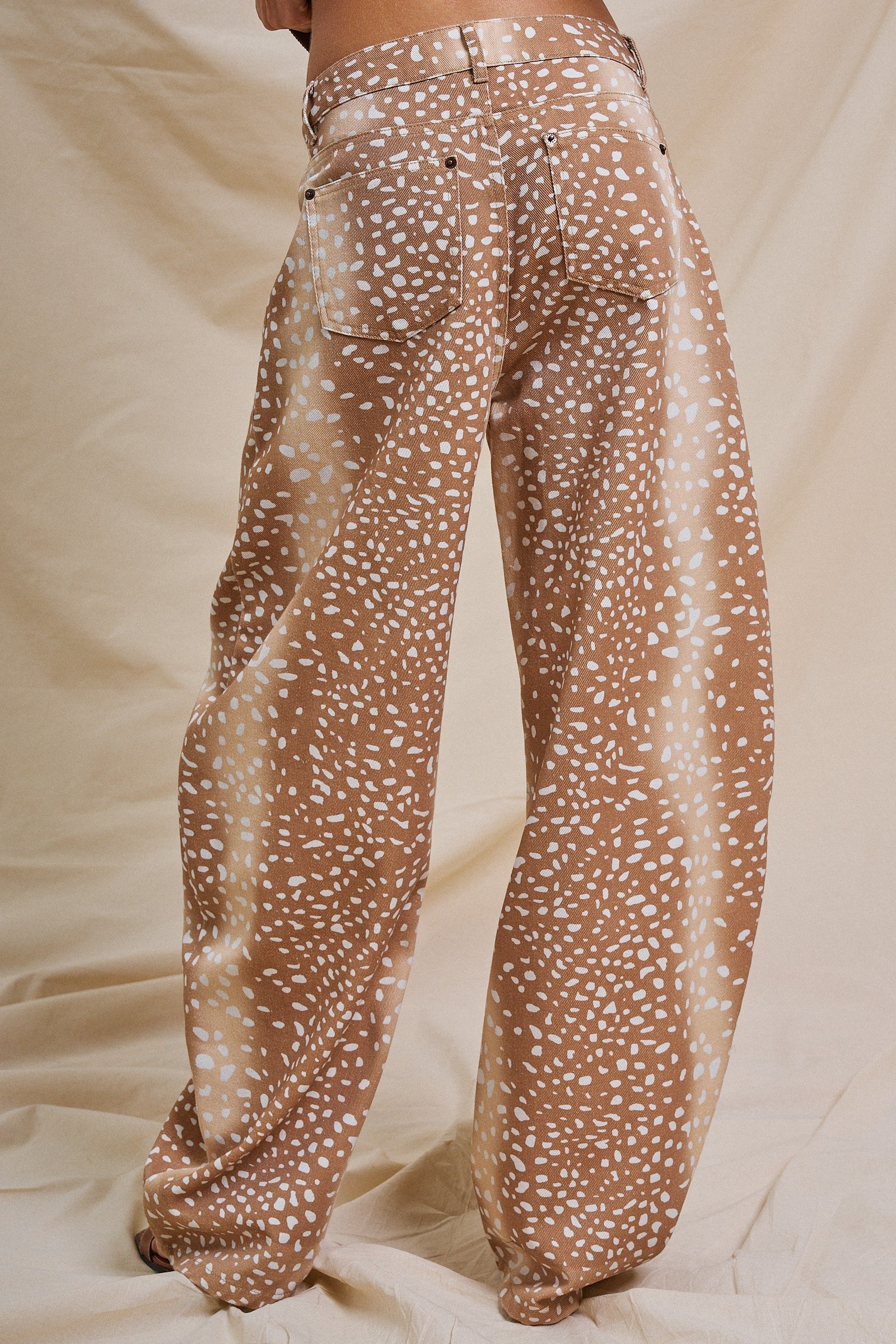 Bambi Khaki Fawn Print Wide Leg Pants
