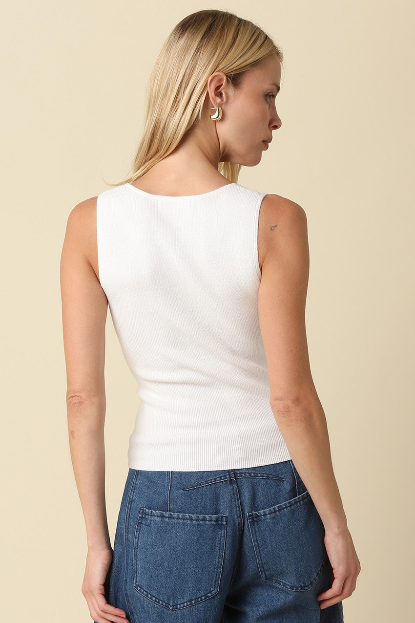 Jessa Ivory Notch Neck Ribbed Tank Top