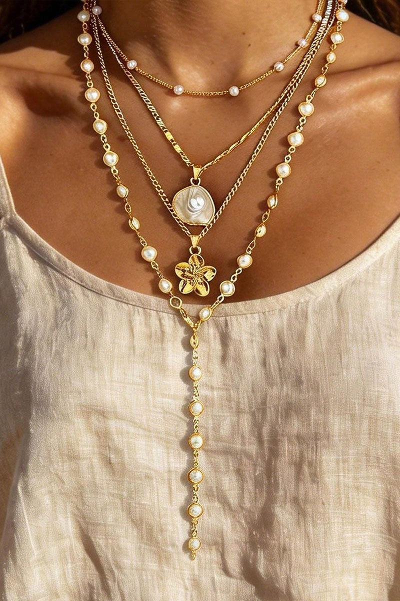 Pearl Flower Layered Necklace Set