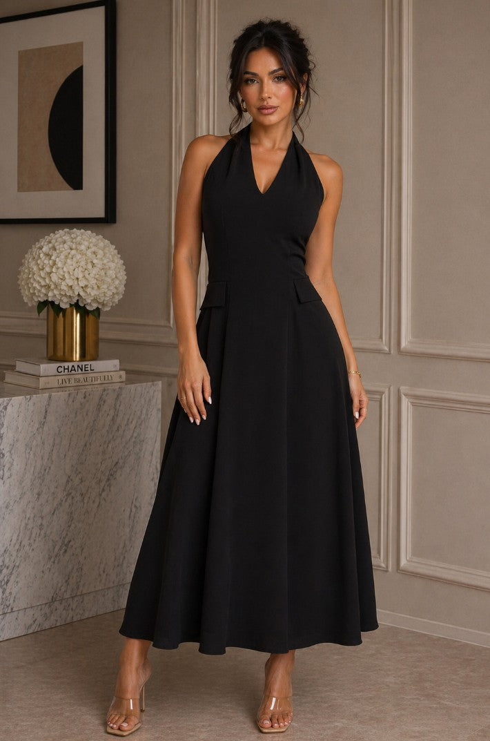 Brielle Black Twisted Back Maxi Dress