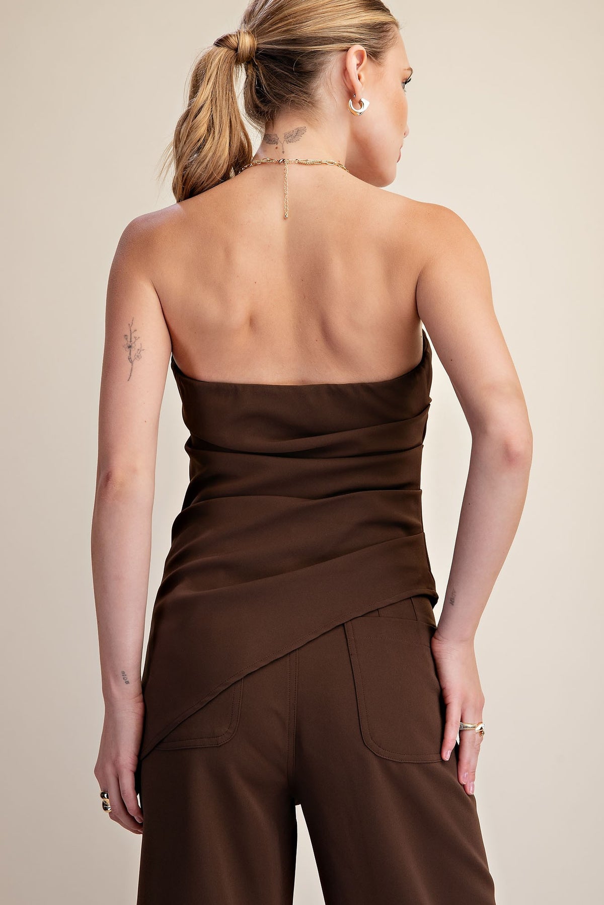 Megan Bandeau Asymmetric Hem Ruched Top
