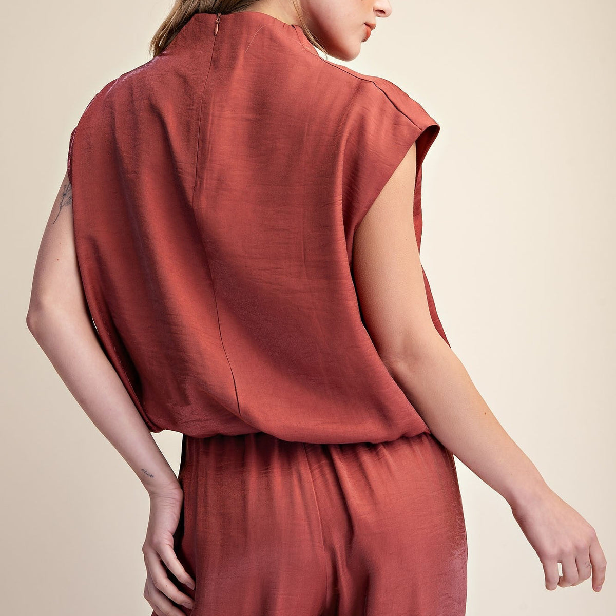 Brooke Rust Mock Neck Balloon Top