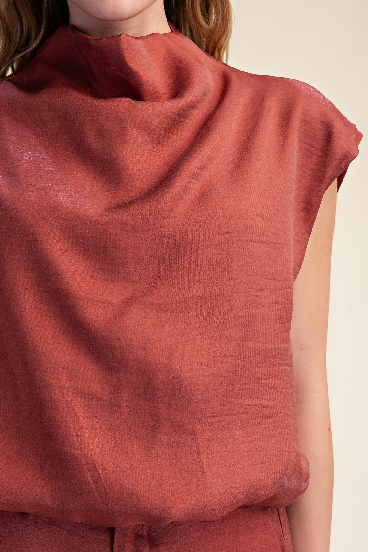 Brooke Rust Mock Neck Balloon Top
