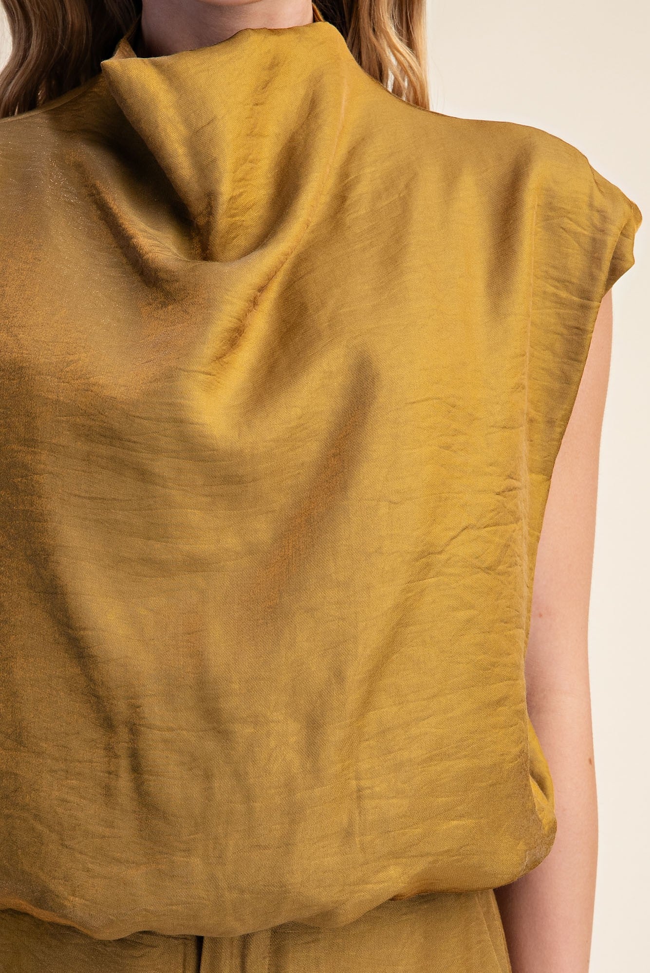 Brooke Mustard Mock Neck Balloon Top