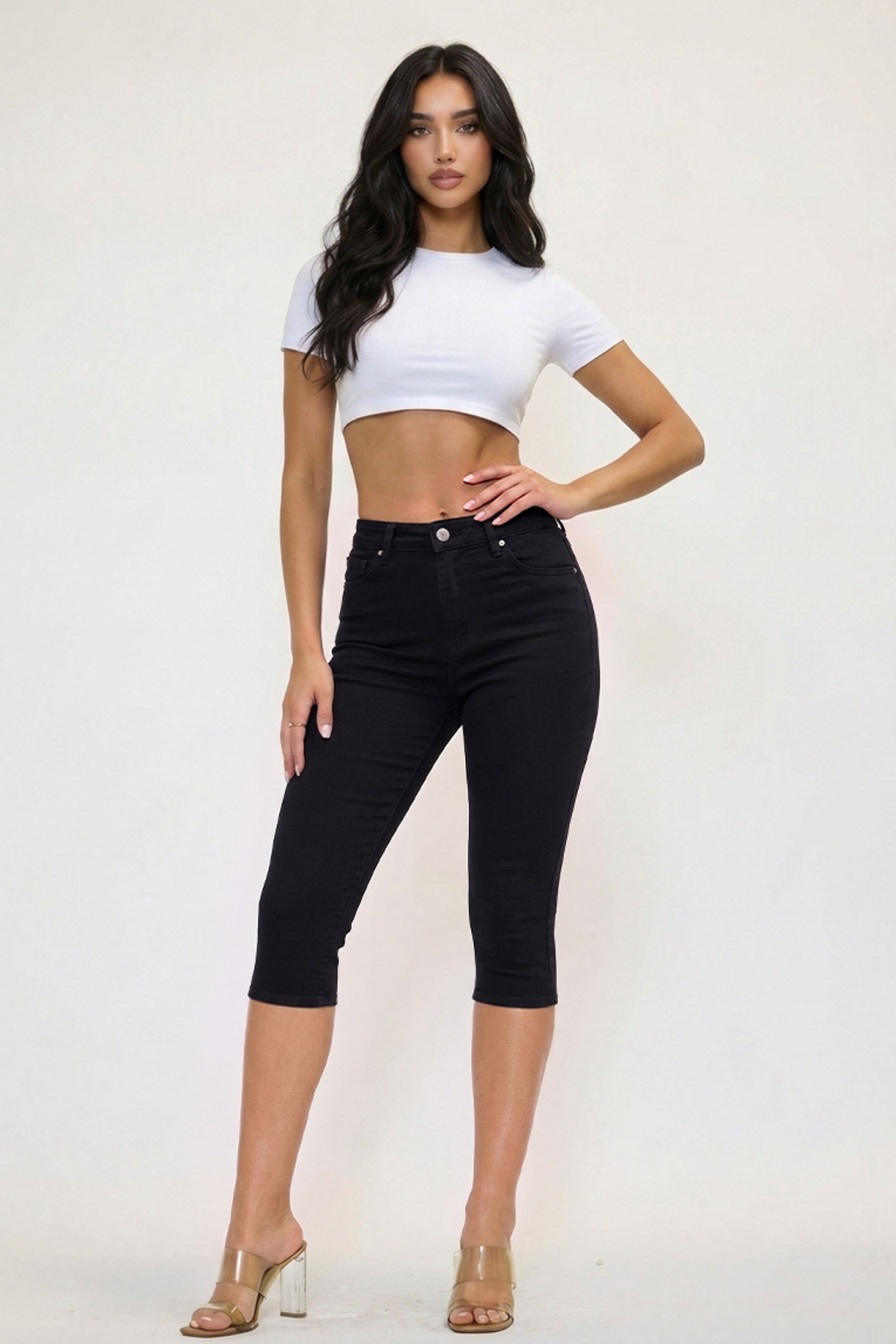 Emmy Black Mid Rise Sculpt Capri Pants