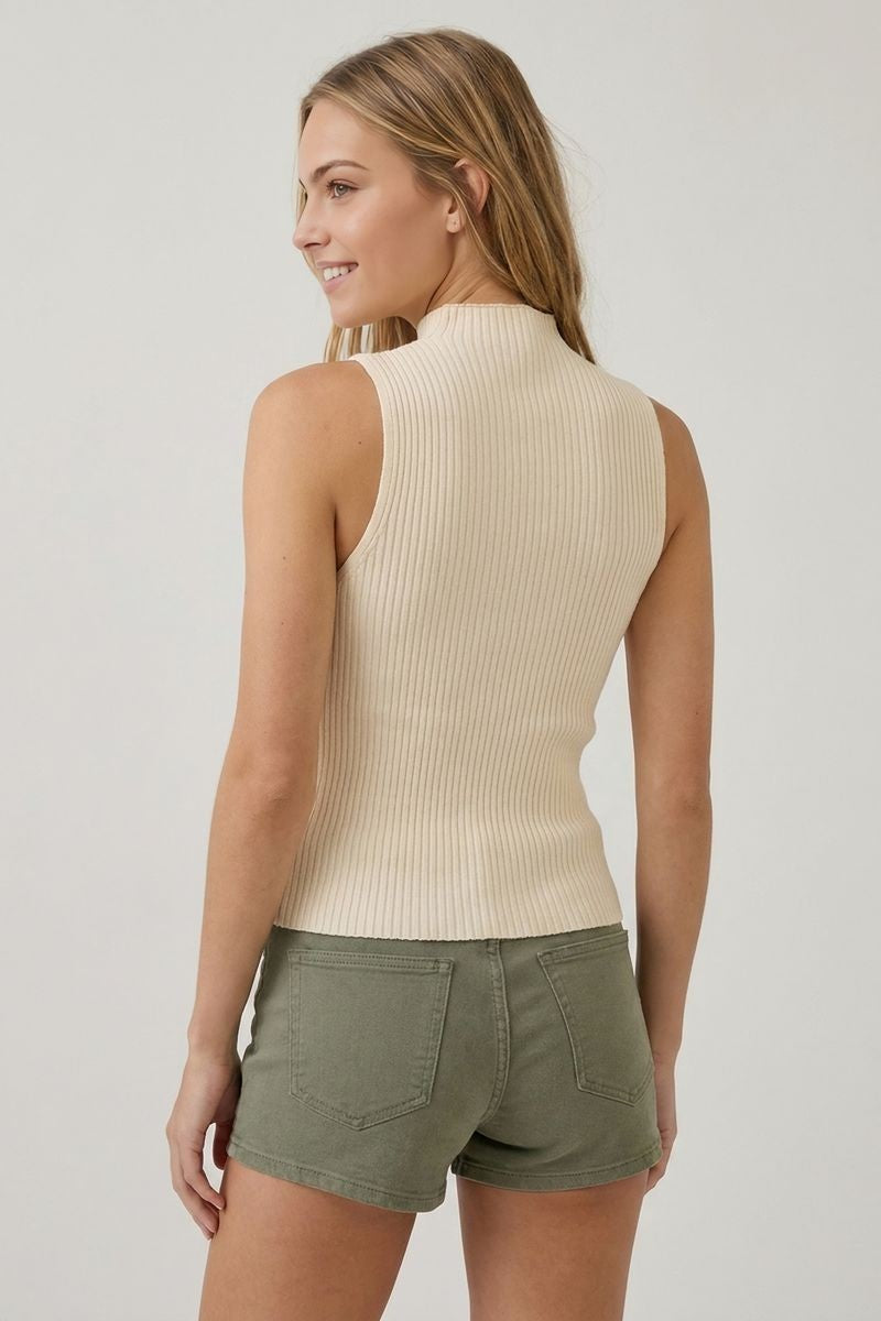 Rae Cream Sleeveless Turtleneck Knit Top