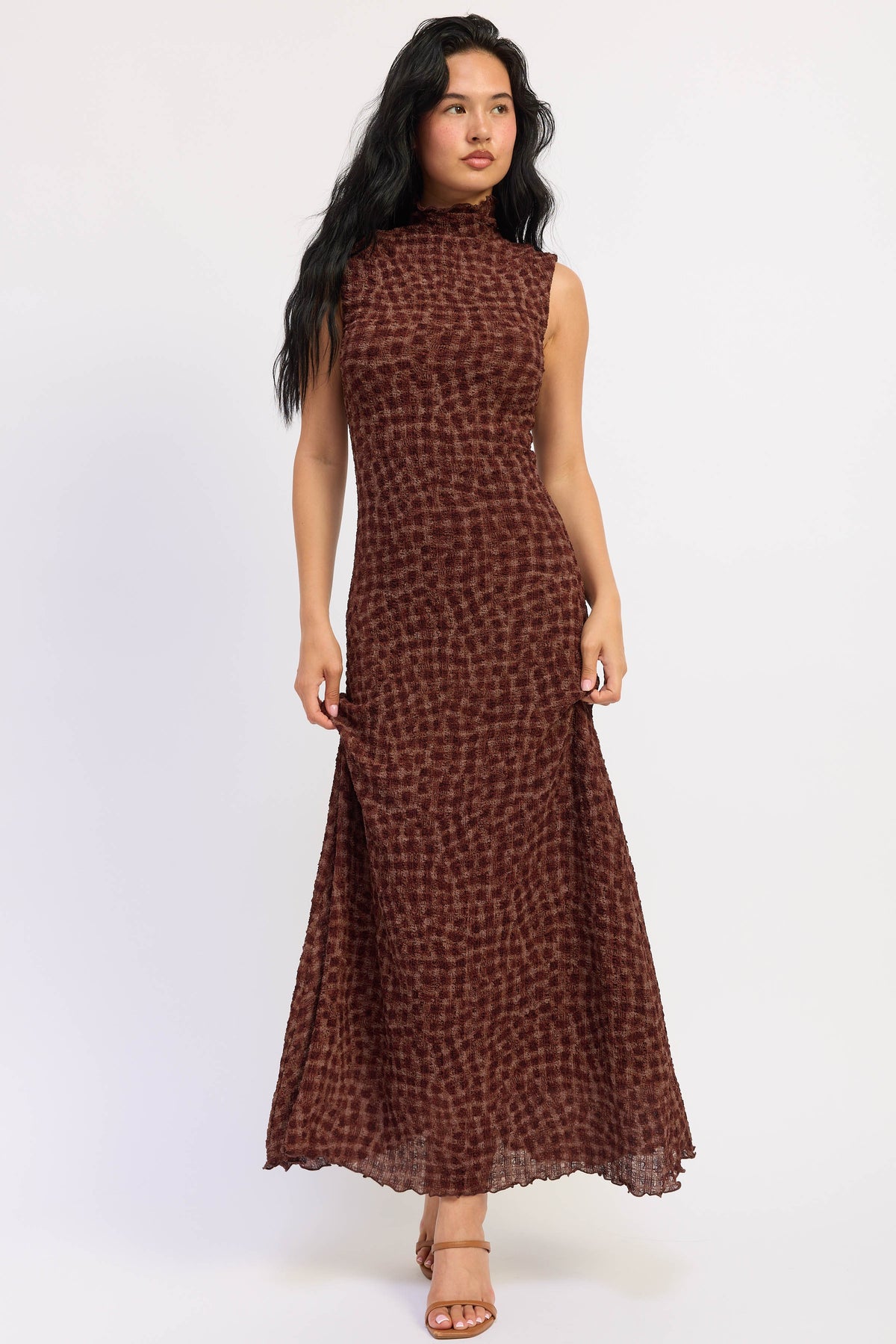 Adrian Brown Mock Neck Maxi Dress