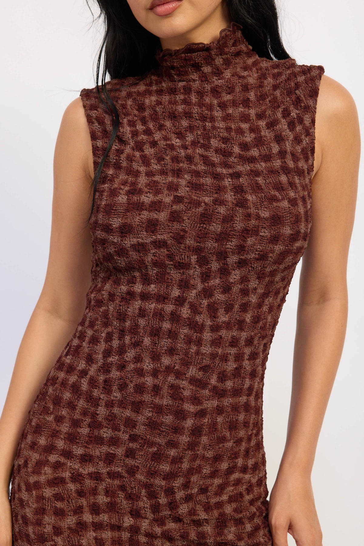 Adrian Brown Mock Neck Maxi Dress
