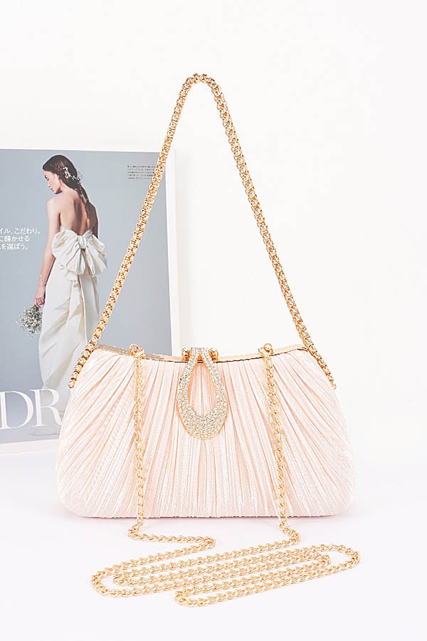 Milena Nude Pleated Rhinestone Clutch Bag