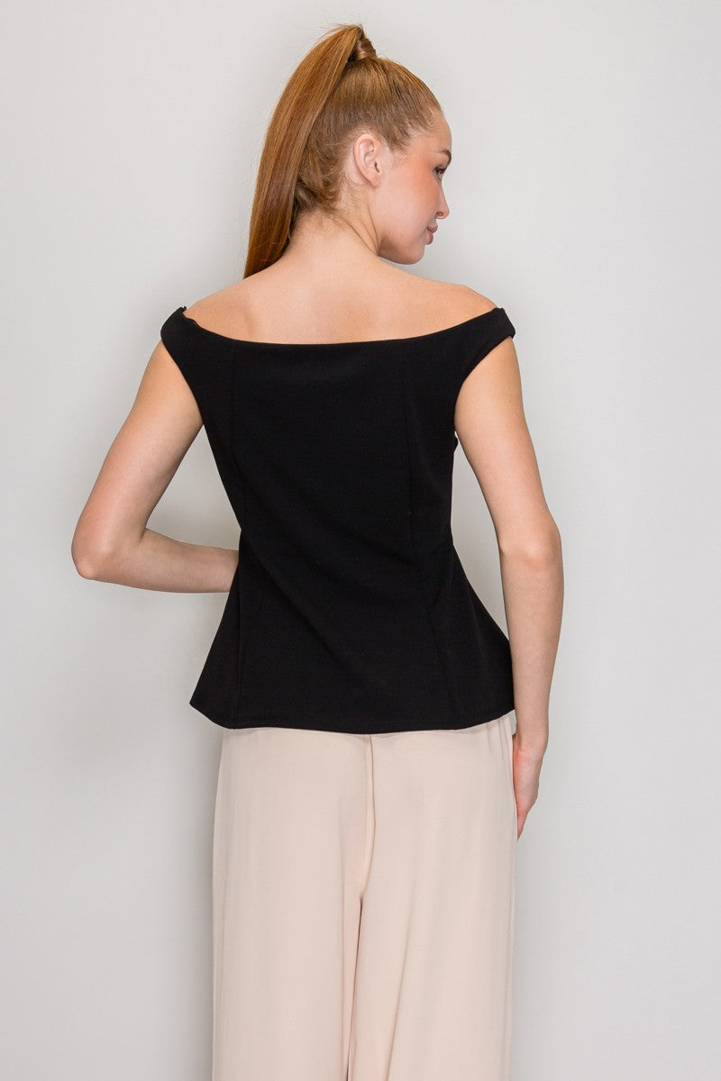 Cindy Black Off Shoulder Peplum Top