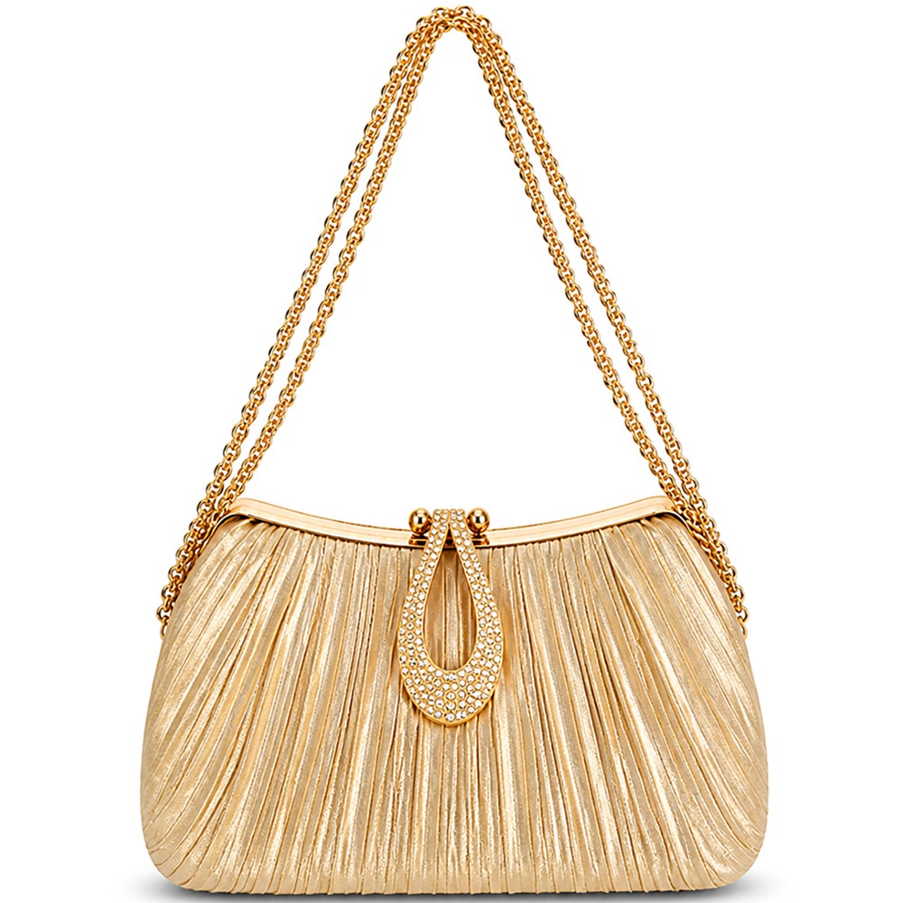 Milena Gold Pleated Rhinestone Clutch Bag