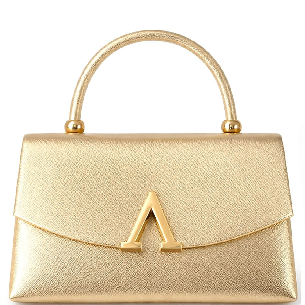Vanessa Gold Textured V Shoulder Bag