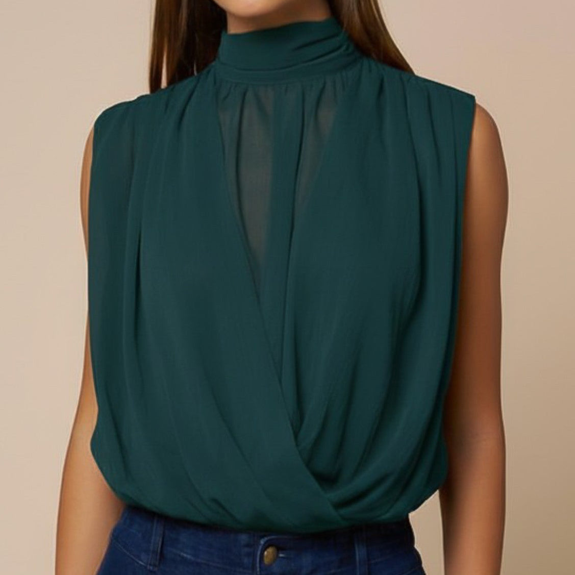 Talia Teal Draped Top With Back Neck Tie
