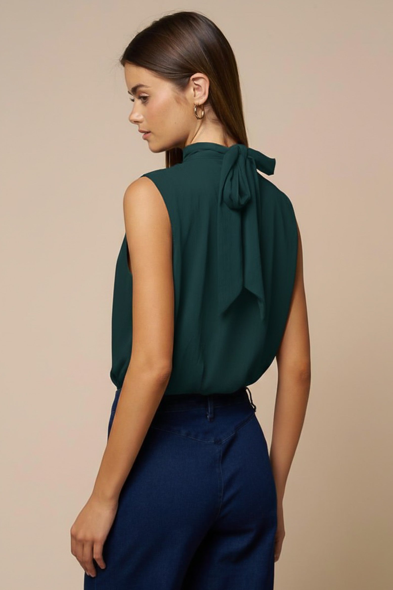 Talia Teal Draped Top With Back Neck Tie