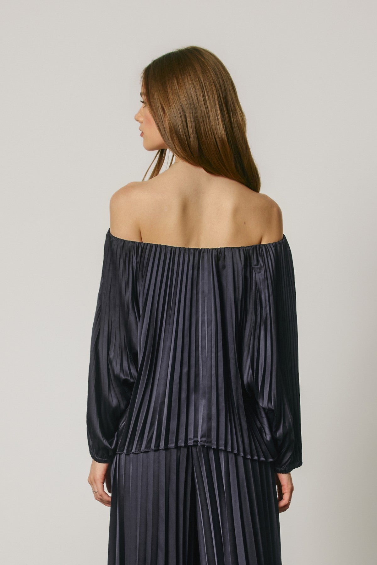 Margo Satin Off Shoulder Pleated Top