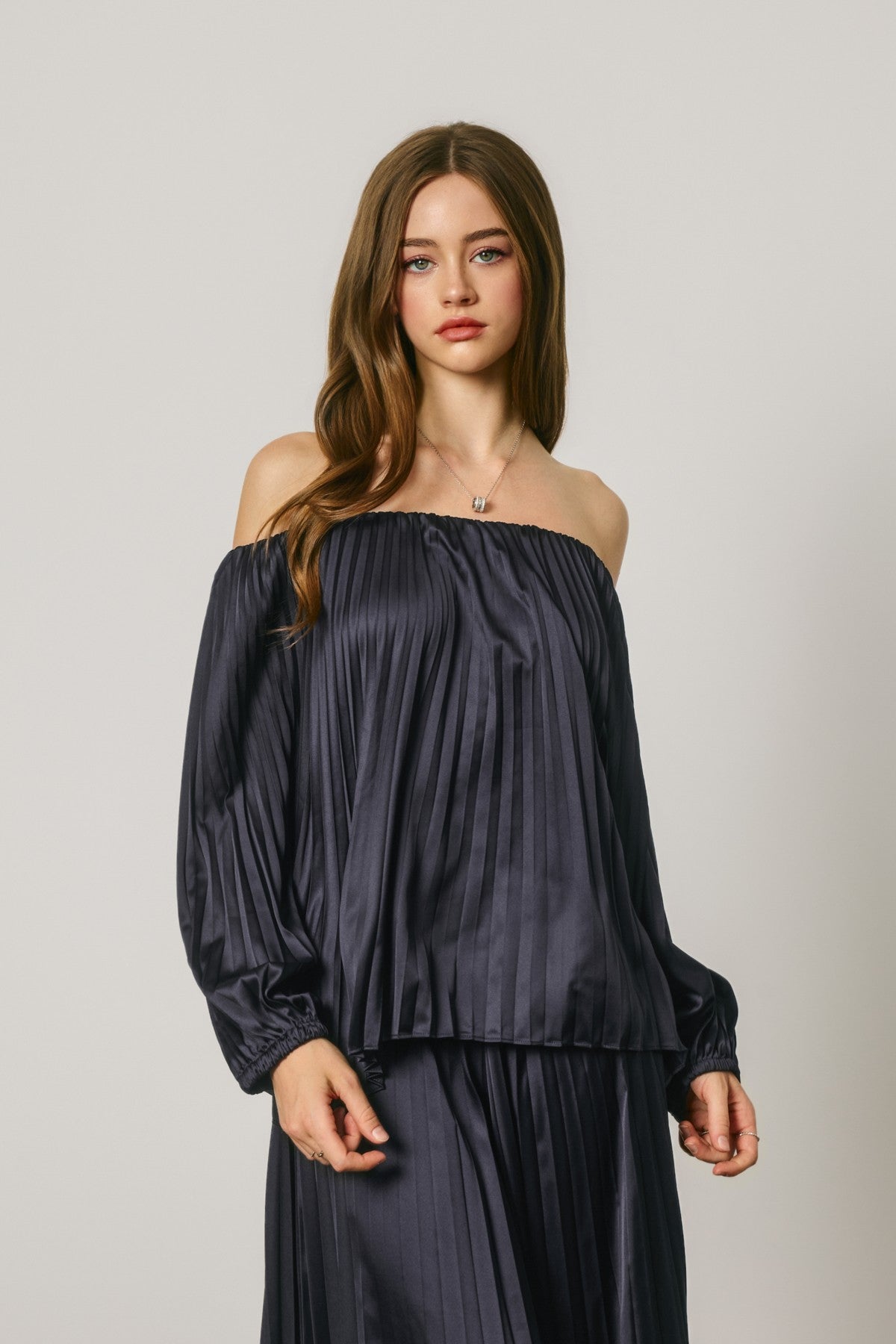 Margo Satin Off Shoulder Pleated Top