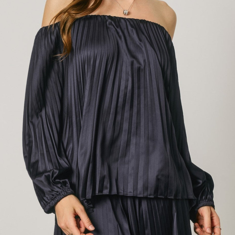 Margo Satin Off Shoulder Pleated Top