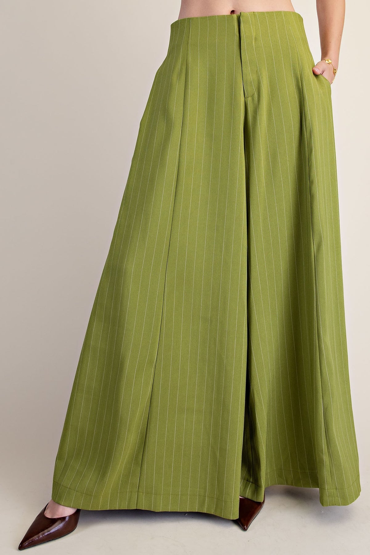 Piper Green A Line Palazzo Wide Leg Striped Pants