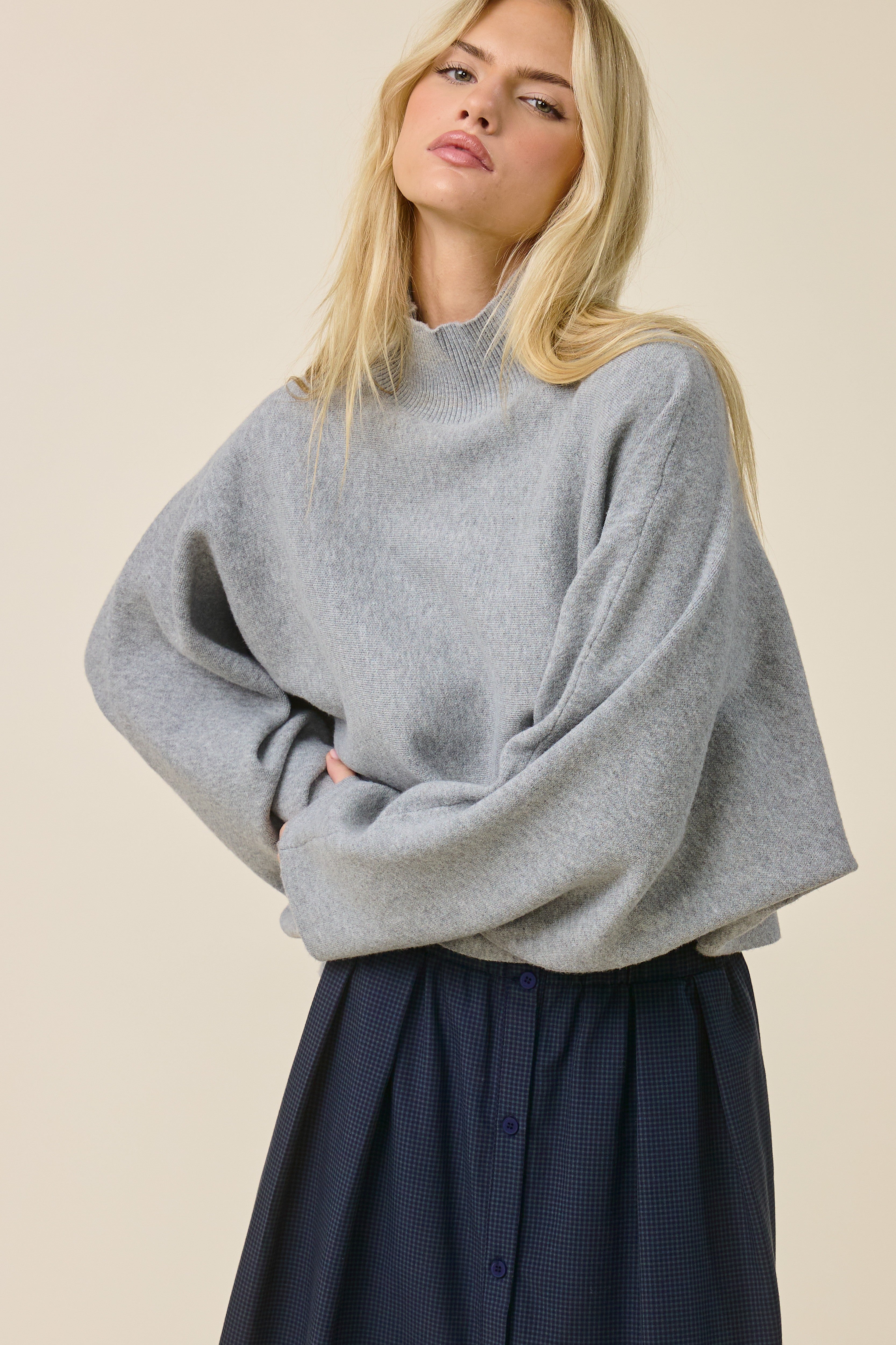 Felicity Mock Neck Dolman Sleeve Knit Sweater