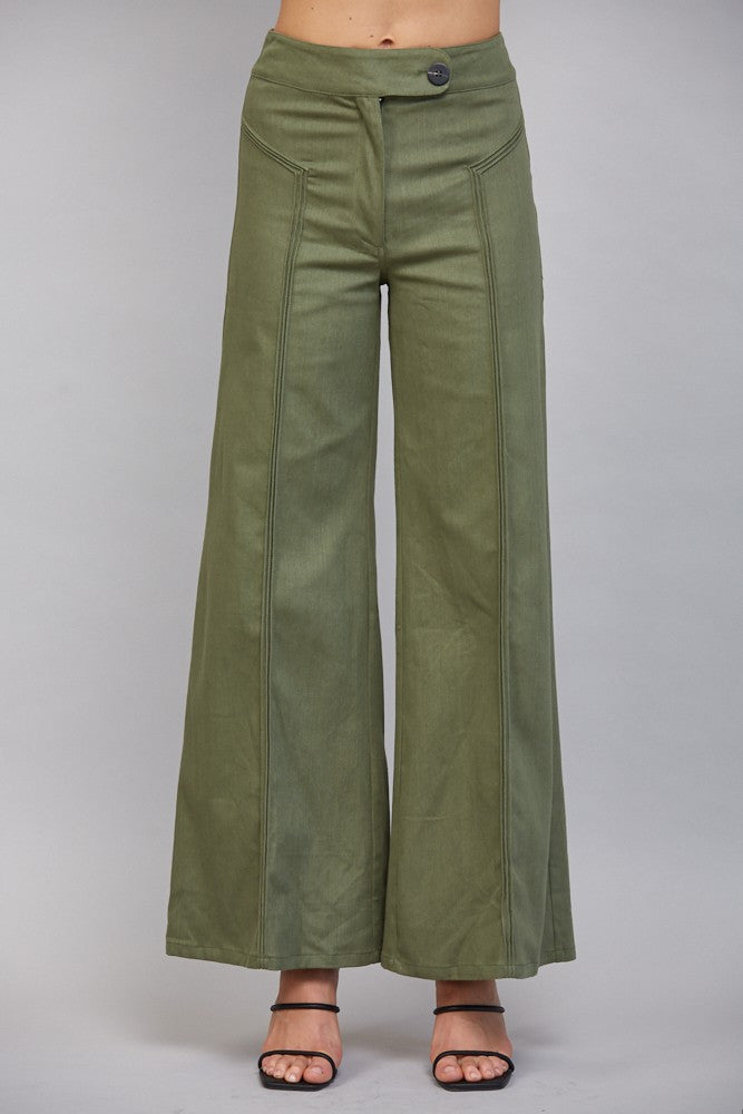 Olivia Olive Vertical Seam High-Rise Flare Pants