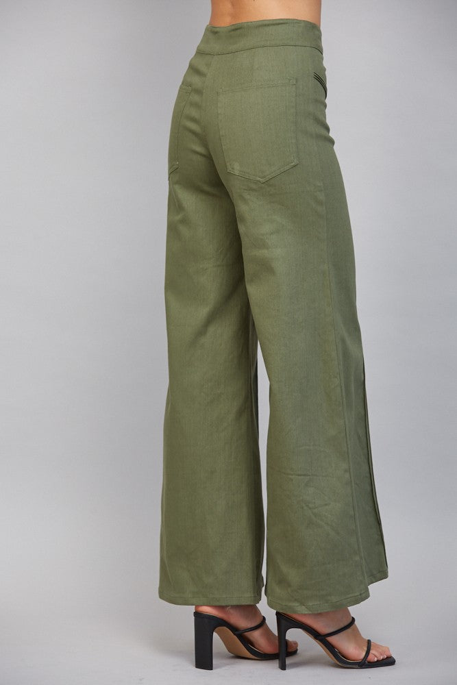 Olivia Olive Vertical Seam High-Rise Flare Pants