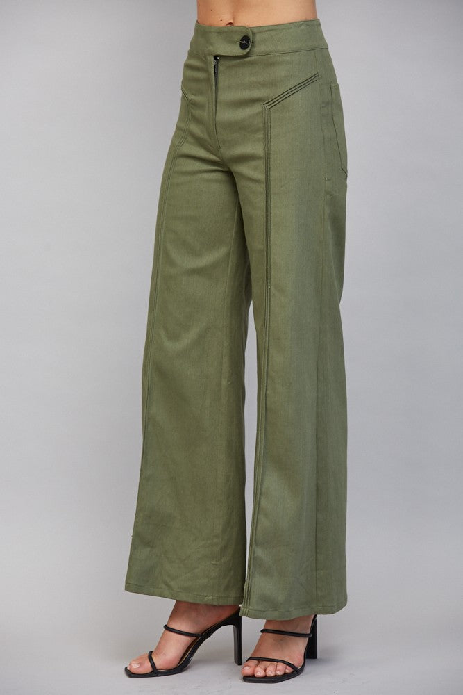 Olivia Olive Vertical Seam High-Rise Flare Pants