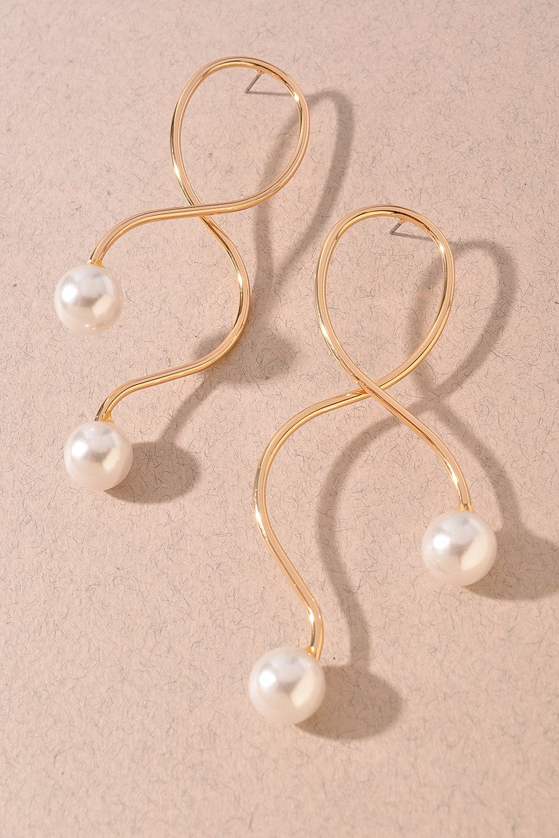 Minimal Pearl Stone Twist Stud Earrings