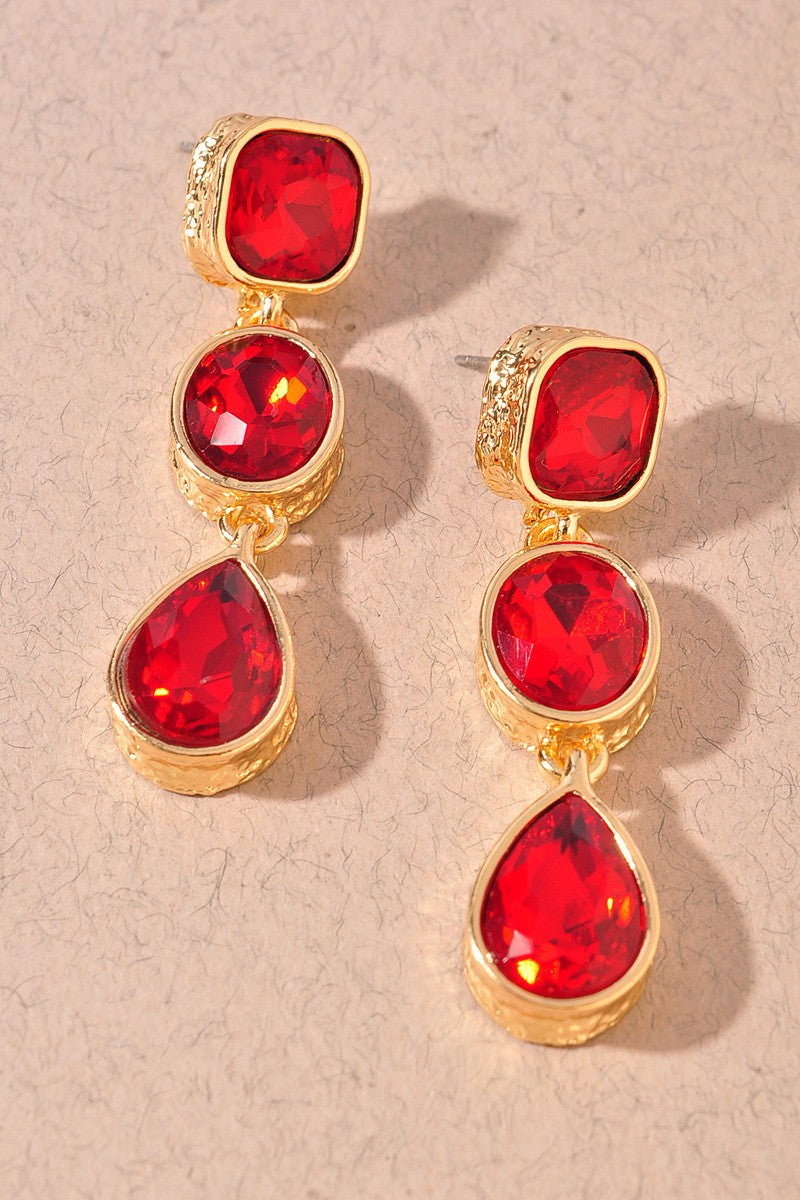 Red Stone Linear Drop Earrings